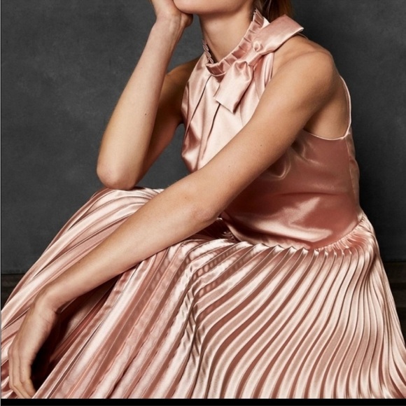 NWT ted baker satin bow neck pleated midi dress rose gold Size 8 spring wedding - Picture 8 of 15